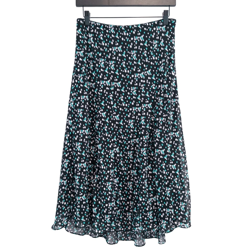 East 5th Polka Dot Skirt Womens M Black Teal Chiffon Midi Whimsigoth‎ Twee